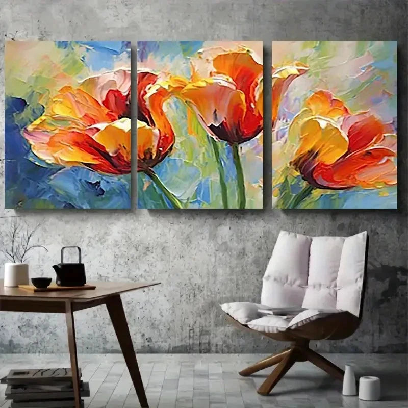 3pcs Vibrant Red Tulip Abstract Floral Wall Art Set Canvas Framed 40x60cm - High Quality Print 100% Australian Made Wall Canvas Ready to Hang