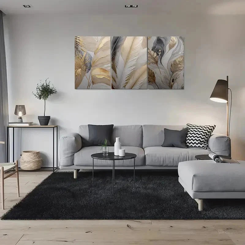 3pcs Modern Abstract Feather Wall Art Set Canvas Framed 60x90cm - High Quality Print 100% Australian Made Wall Canvas Ready to Hang