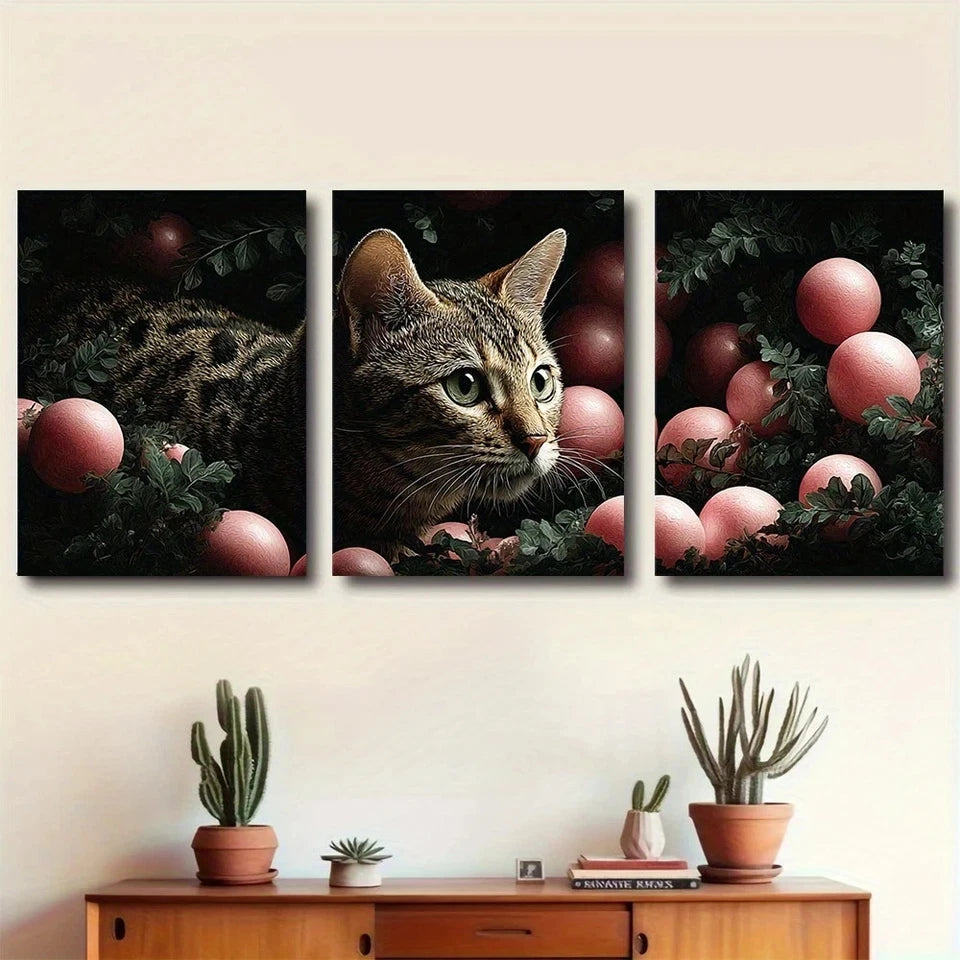3pcs Playfully Charming Ocicat Kitten Green Eyes Metal Print Ready to Hang Art