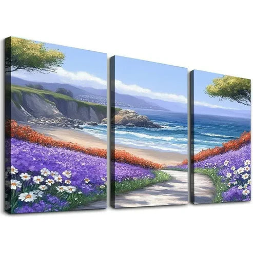 3pcs Blue Ocean & Daisy Wall Art Set Canvas Unframed - High Quality Print 100% Australian Made Wall Canvas