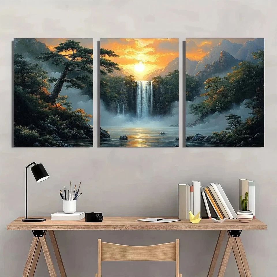 3pcs Bonsai Trees & Misty Mountains Metal Print Ready to Hang Art