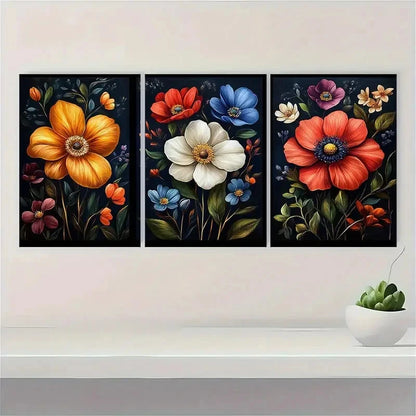3pcs Art Set Dark Wildflower Floral  IO   Wall Art Set Canvas Framed 40x60cm - High Quality Print 100% Australian Made Wall Canvas Ready to Hang