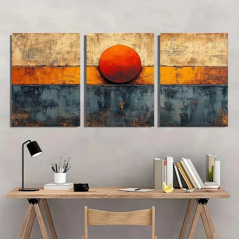 3pcs Beige and Brown Abstract Painting Metal Print Ready to Hang Art