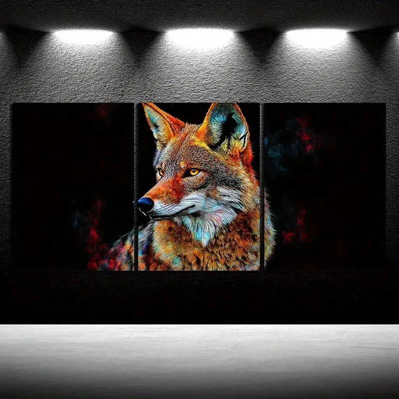 3pcs Charming Coyote Trio Animal Themed Metal Print Ready to Hang Art