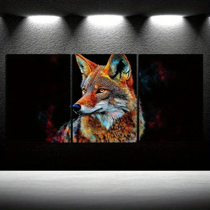 3pcs Charming Coyote Trio Animal Themed Metal Print Ready to Hang Art