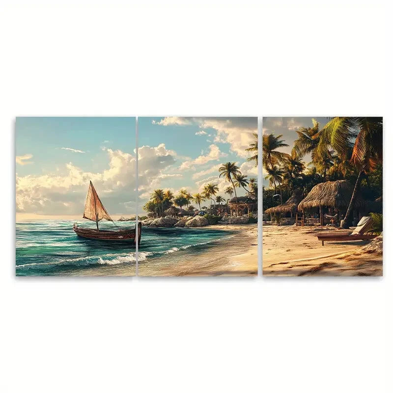 3pcs Beach Scene Adventure Scenic Metal Print Ready to Hang Art