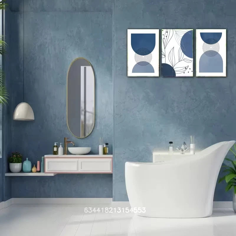 3pcs Navy Blue Abstract Geometric Wall Art Set – Framed Canvas, 40×60 cm – High Quality Print, 100% Australian Made, Ready to Hang