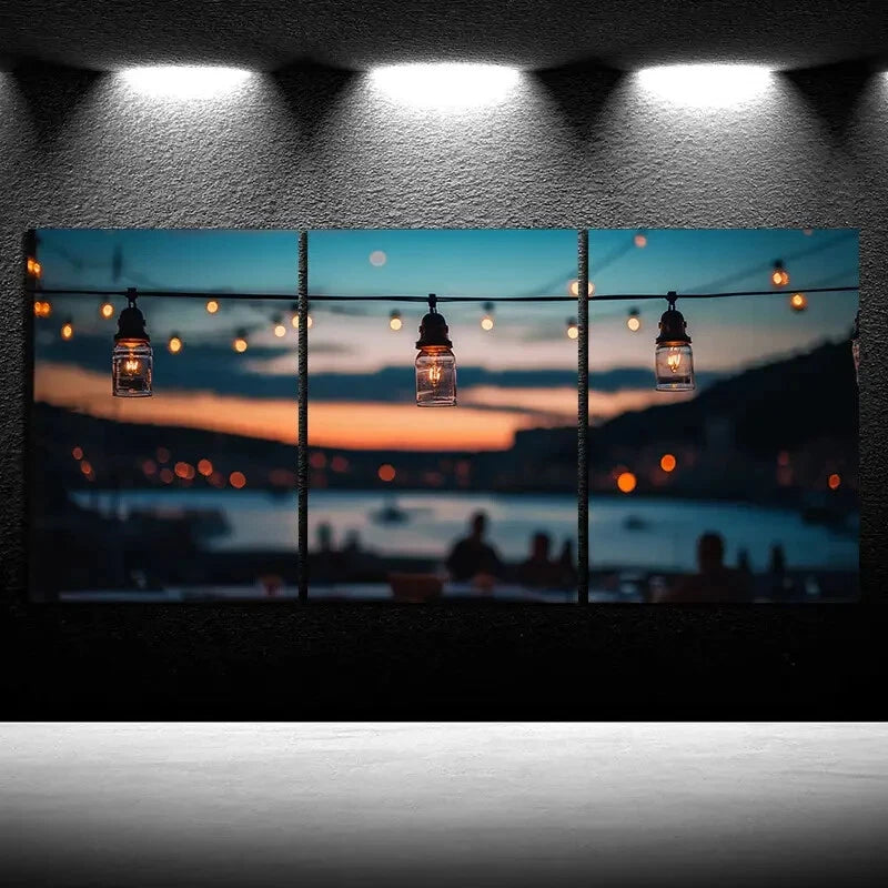 3pcs Chandelier Hanging Lot Of Lamps Metal Print Ready to Hang Art