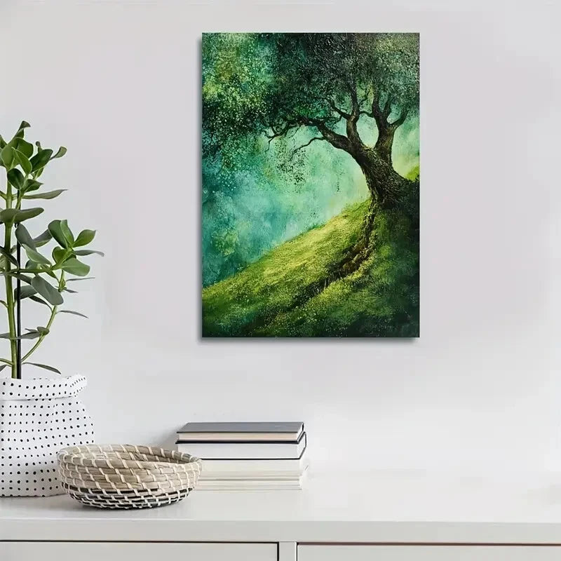 Green Moss Meadow Landscape with Vibrant Tree  40x60cm Metal Print Ready to Hang