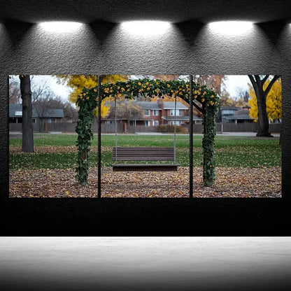 3pcs Scenery Swing in Fallen Leaves Metal Print Ready to Hang Art