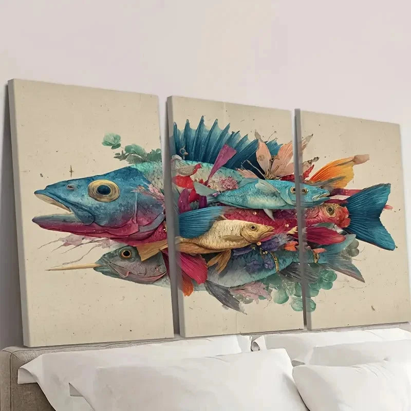 3pcs Another Art School of Fish Wall Art Set Canvas Framed 40x60cm - High Quality Print 100% Australian Made Wall Canvas Ready to Hang