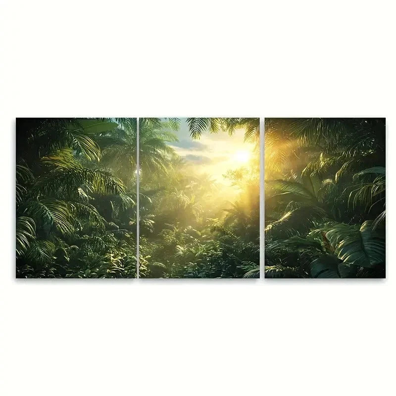 3pcs Tropical Jungle Sunrise bh Wall Art Set Canvas Framed 40x60cm - High Quality Print 100% Australian Made Wall Canvas Ready to Hang