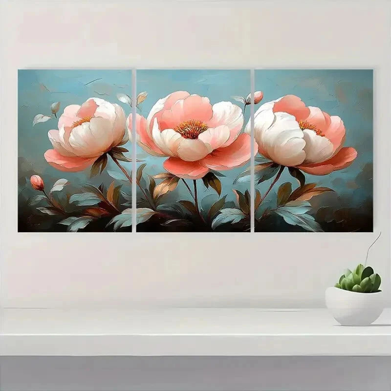 3pcs Vintage Pink & White Floral Botanical Metal Print Ready to Hang Art