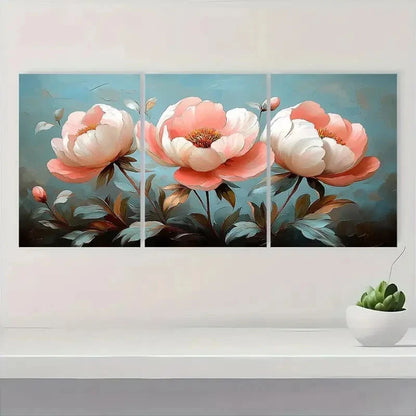 3pcs Vintage Pink & White Floral Botanical Metal Print Ready to Hang Art