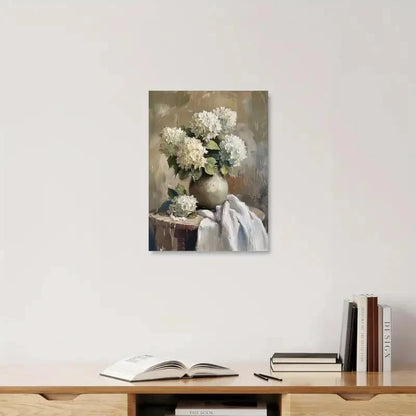 Beautiful Painting White Hydrangeas Flower 40x60cm Metal Print Ready to Hang