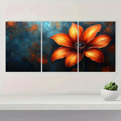 3pcs Orange Floral Oil Painting Metal Print Ready to Hang Art