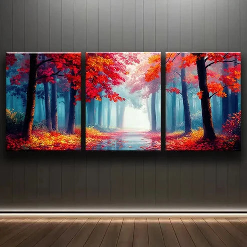3pcs Autumn Forest Red Nature Beauty Perfect Wall Art Set Canvas Unframed - High Quality Print 100% Australian Made Wall Canvas