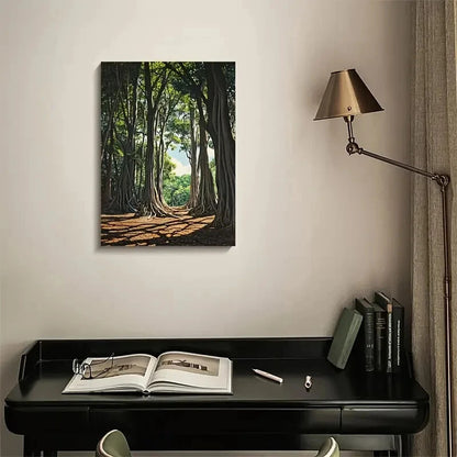 Vibrant Banyan Forest Scene with Lush Green Painting  40x60cm Metal Print Ready to Hang