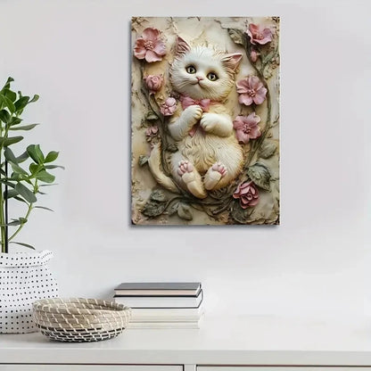 Beautiful Featuring a Birthday Kitty Painting 40x60cm Metal Print Ready to Hang