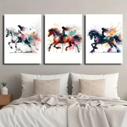 3pcs Girl Knights on Horseback Wall Art Set Canvas Unframed - High Quality Print 100% Australian Made Wall Canvas