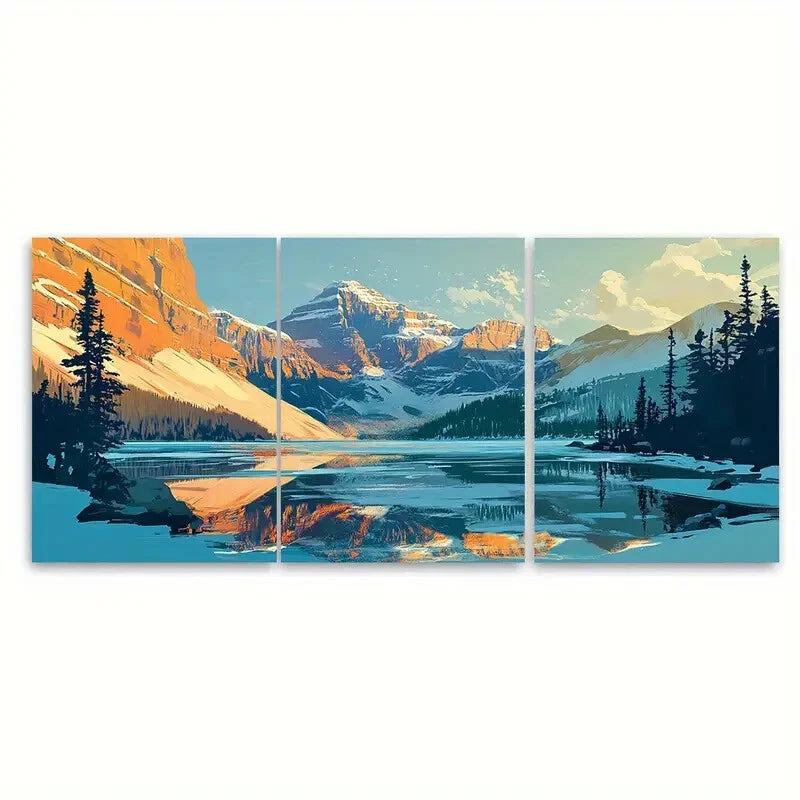 3pcs Vibrant Canadian Landscape Capped Mountains Metal Print Ready to Hang Art