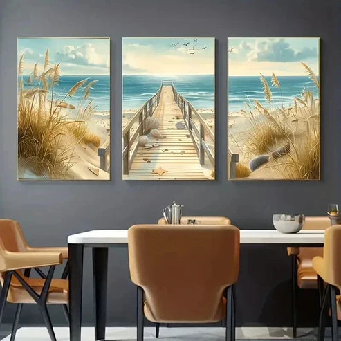 3pcs Modern Coastal Landscape Beach Wall Art Set Canvas Unframed - High Quality Print 100% Australian Made Wall Canvas