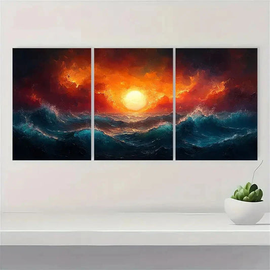 3pcs Abstract Stormy Sea Overdo Abstract Perfect Wall Art Set Canvas Framed 40x60cm - High Quality Print 100% Australian Made Wall Canvas Ready to Hang