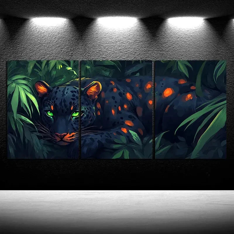3pcs Leopard in The Forest Stunning Green Eyes Metal Print Ready to Hang Art