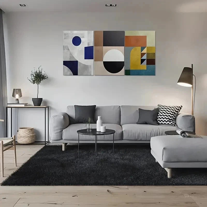 3pcs Modern Abstract Geometric Metal Print Ready to Hang Art