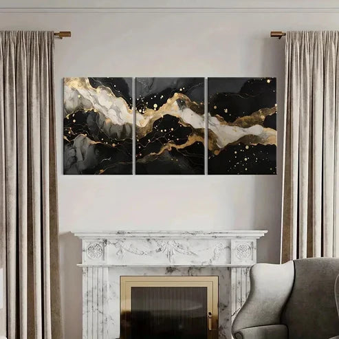 3pcs Abstract Black Gold Marble Texture Wall Art Canvas Unframed - High Quality Print 100% Australian Made Wall Canvas
