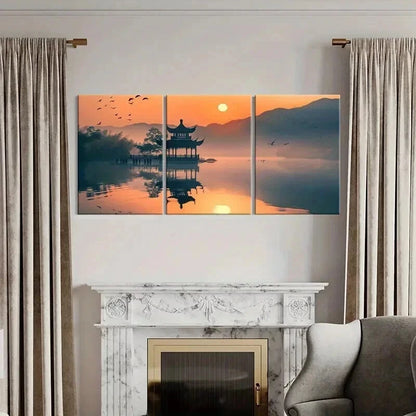 3pcs Traditional Chinese Landscape Decor Wall Art Set Canvas Framed 40x60cm - High Quality Print 100% Australian Made Wall Canvas Ready to Hang