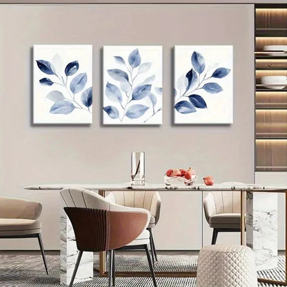 3pcs Blue Leaf Botanical Modern Nature Metal Print Ready to Hang Art
