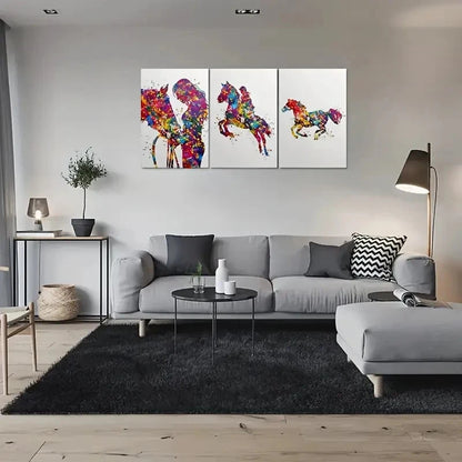 3pcs Colorful Horse and Rider Metal Print Ready to Hang Art
