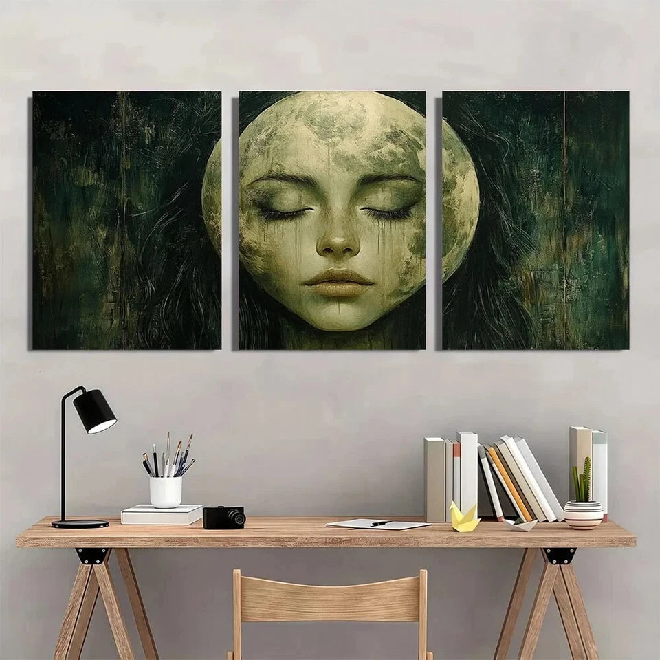 3pcs Moon & Starry Night Design Halloween Metal Print Ready to Hang Art