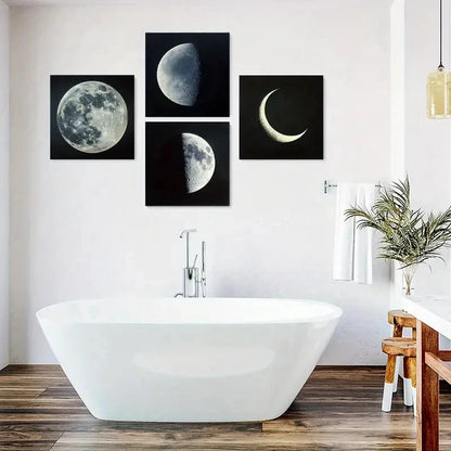 4pcs Full Moon & Crescent Moon Wall Art Canvas Framed