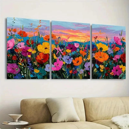3pcs Vibrant Wildflower Floral Decor Wall Art Set Canvas Framed 60x90cm - High Quality Print 100% Australian Made Wall Canvas Ready to Hang