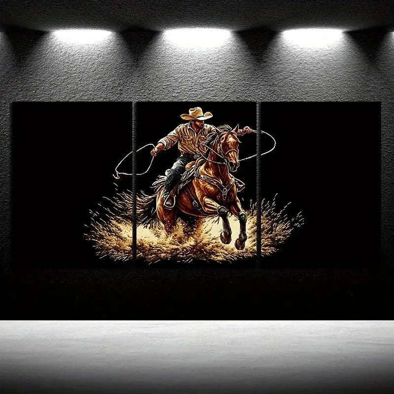 3pcs A for Man Riding a Horse Metal Print Ready to Hang Art