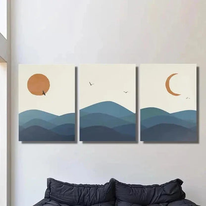 3pcs Birds Sunset Moon & Mountain Landscape Wall Art Set Canvas Unframed - High Quality Print 100% Australian Made Wall Canvas