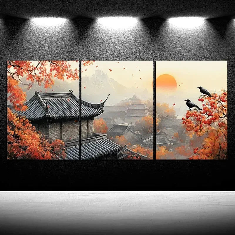 3pcs The Tree On The Eaves Nature Metal Print Ready to Hang Art