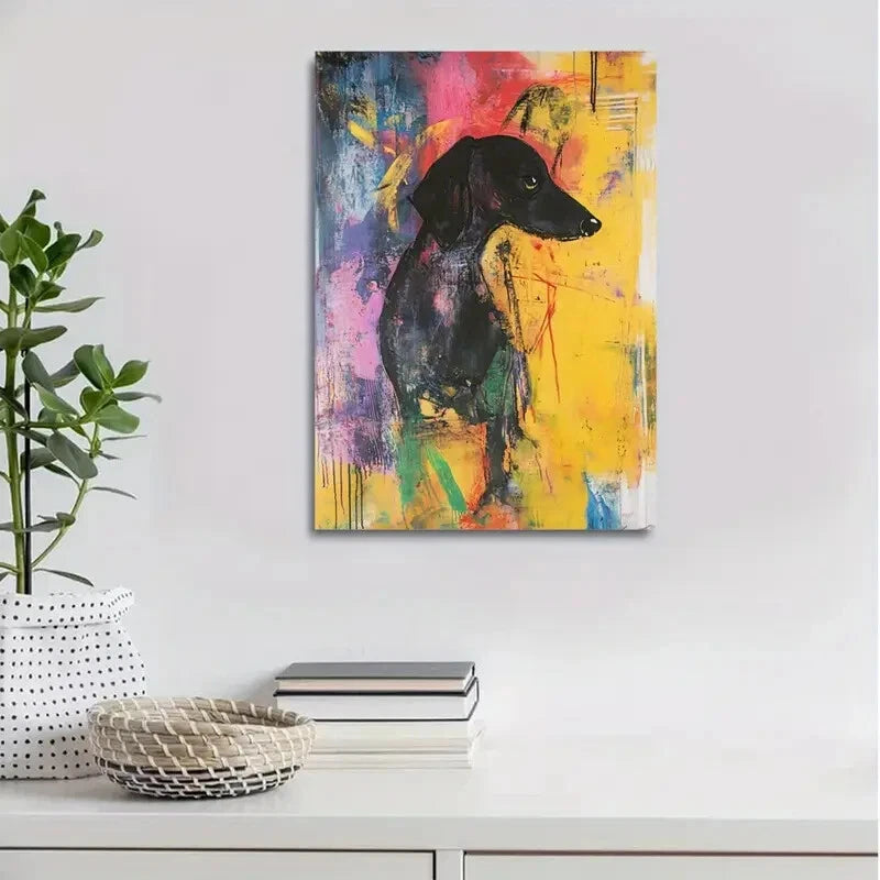 Beautiful Abstract Art a Dachshund Painting 40x60cm Metal Print Ready to Hang