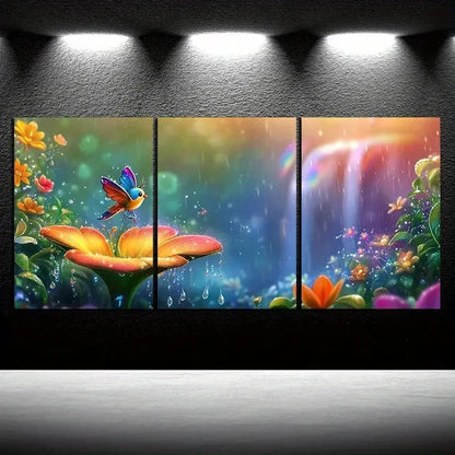 3pcs The Bird on the Petals Vibrant Metal Print Ready to Hang Art