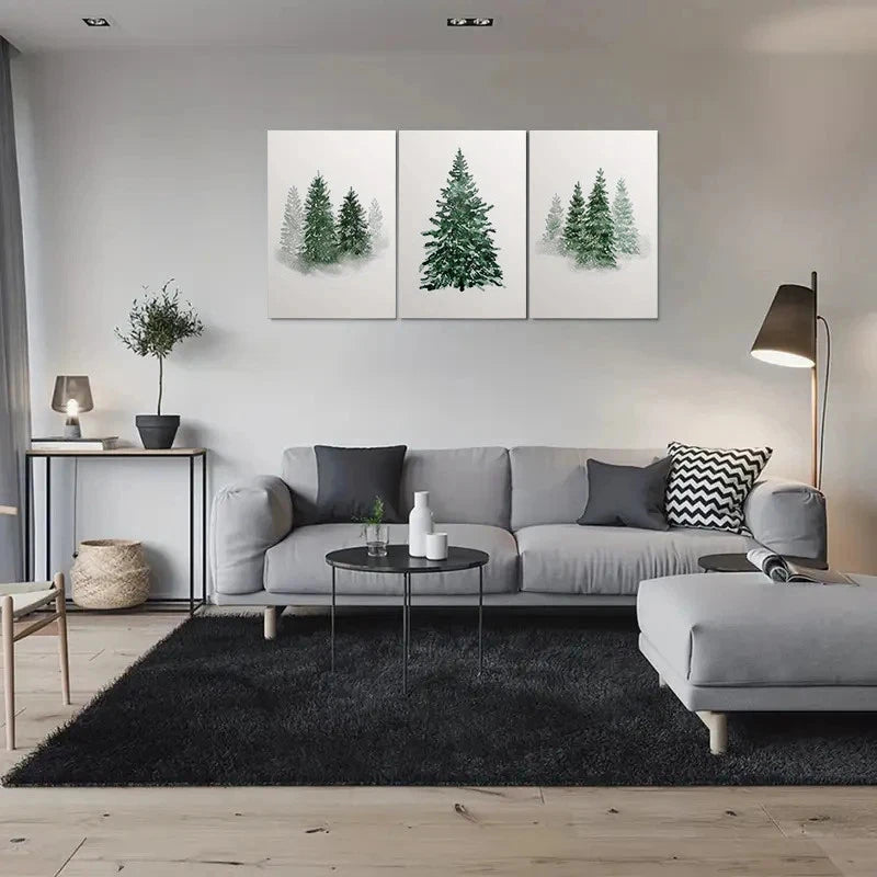 3pcs Watercolor Winter Pine Trees Metal Print Ready to Hang Art