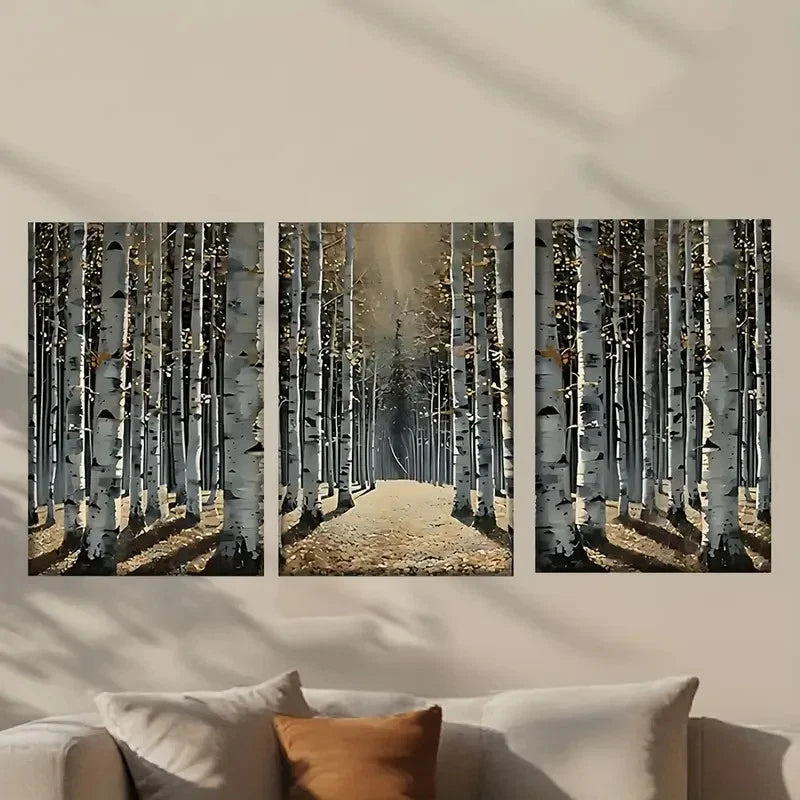 3pcs Forest Filled with White Birch Trees Wall Art Set Canvas Framed 60x90cm - High Quality Print 100% Australian Made Wall Canvas Ready to Hang