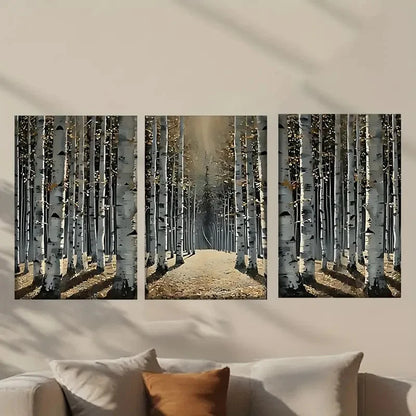 3pcs Forest Filled with White Birch Trees Wall Art Set Canvas Framed 60x90cm - High Quality Print 100% Australian Made Wall Canvas Ready to Hang