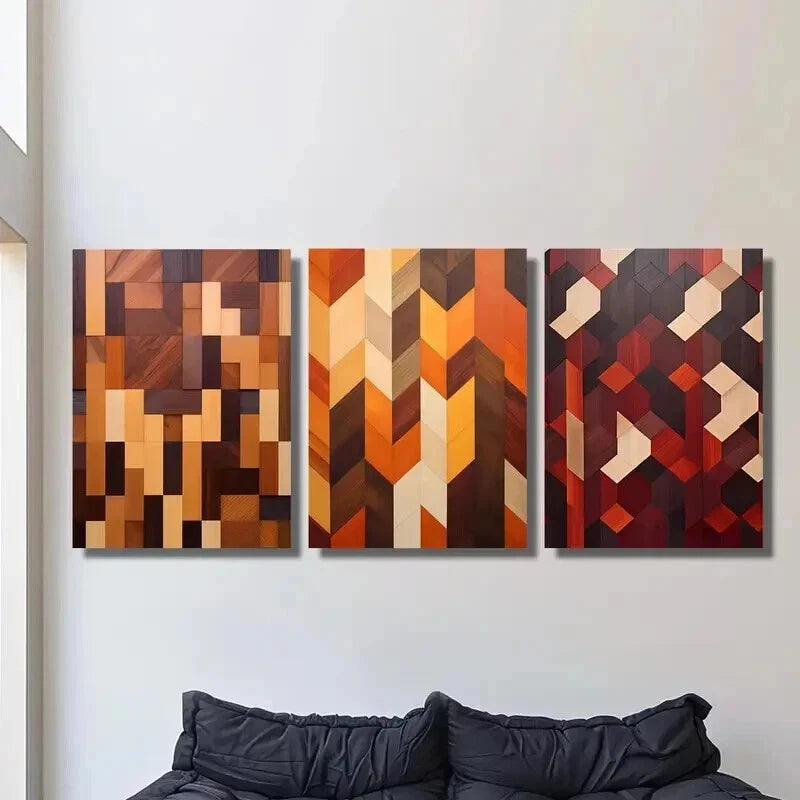 3pcs Geometric Wood Texture Shapes Wall Art Set Canvas Framed 40x60cm - High Quality Print 100% Australian Made Wall Canvas Ready to Hang