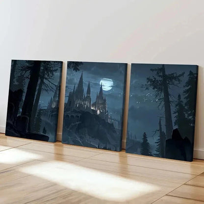 3pcs Castle Night View Dark Gothic Style  Wall Art Set Canvas Framed 40x60cm - High Quality Print 100% Australian Made Wall Canvas Ready to Hang