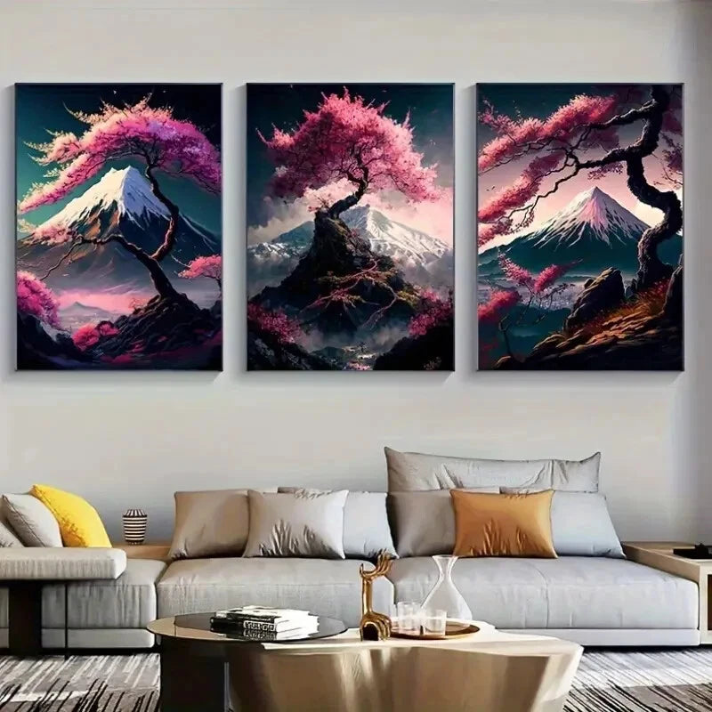 3pcs Abstract Cherry Tree Nature Perfect Wall Art Set Canvas Framed 40x60cm - High Quality Print 100% Australian Made Wall Canvas Ready to Hang