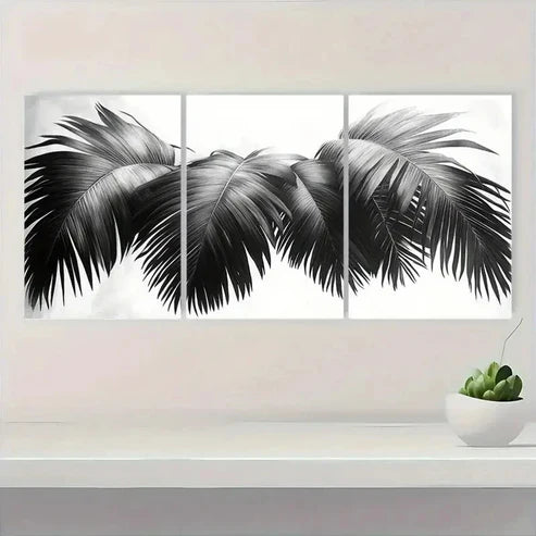 3pcs Black & White Tropical Jungle Palm Wall Art Canvas Unframed - High Quality Print 100% Australian Made Wall Canvas