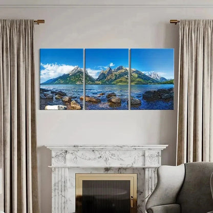 3pcs Green Mountains and Lake Modern Wall Art Set Canvas Framed 40x60cm - High Quality Print 100% Australian Made Wall Canvas Ready to Hang