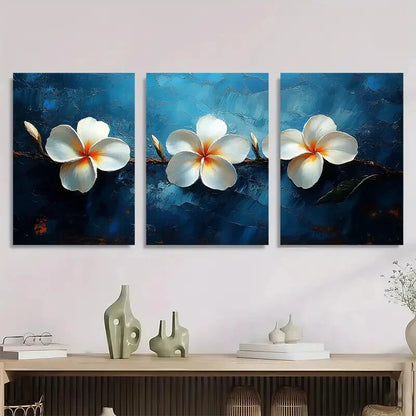 3pcs White Plumeria Flower Elegant Perfect Wall Art Set Canvas Framed 40x60cm - High Quality Print 100% Australian Made Wall Canvas Ready to Hang